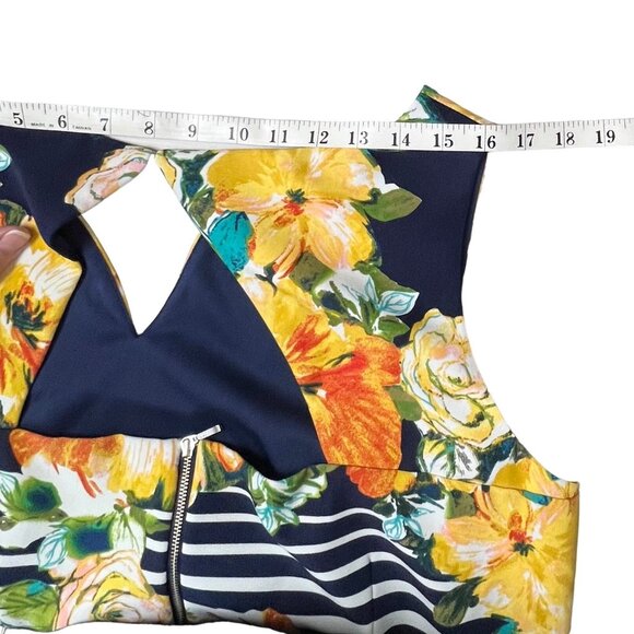 Dress 16W Dress Barn Navy Sleeveless Floral Striped Pockets Back Keyhole EUC - Picture 11 of 12
